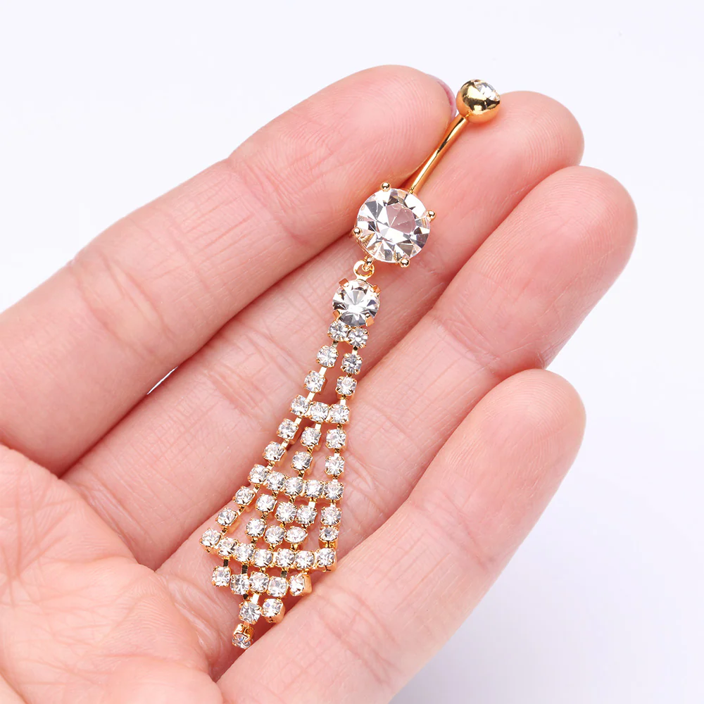 Golden Chandelier Sparkle Belly Button Ring - Image 4
