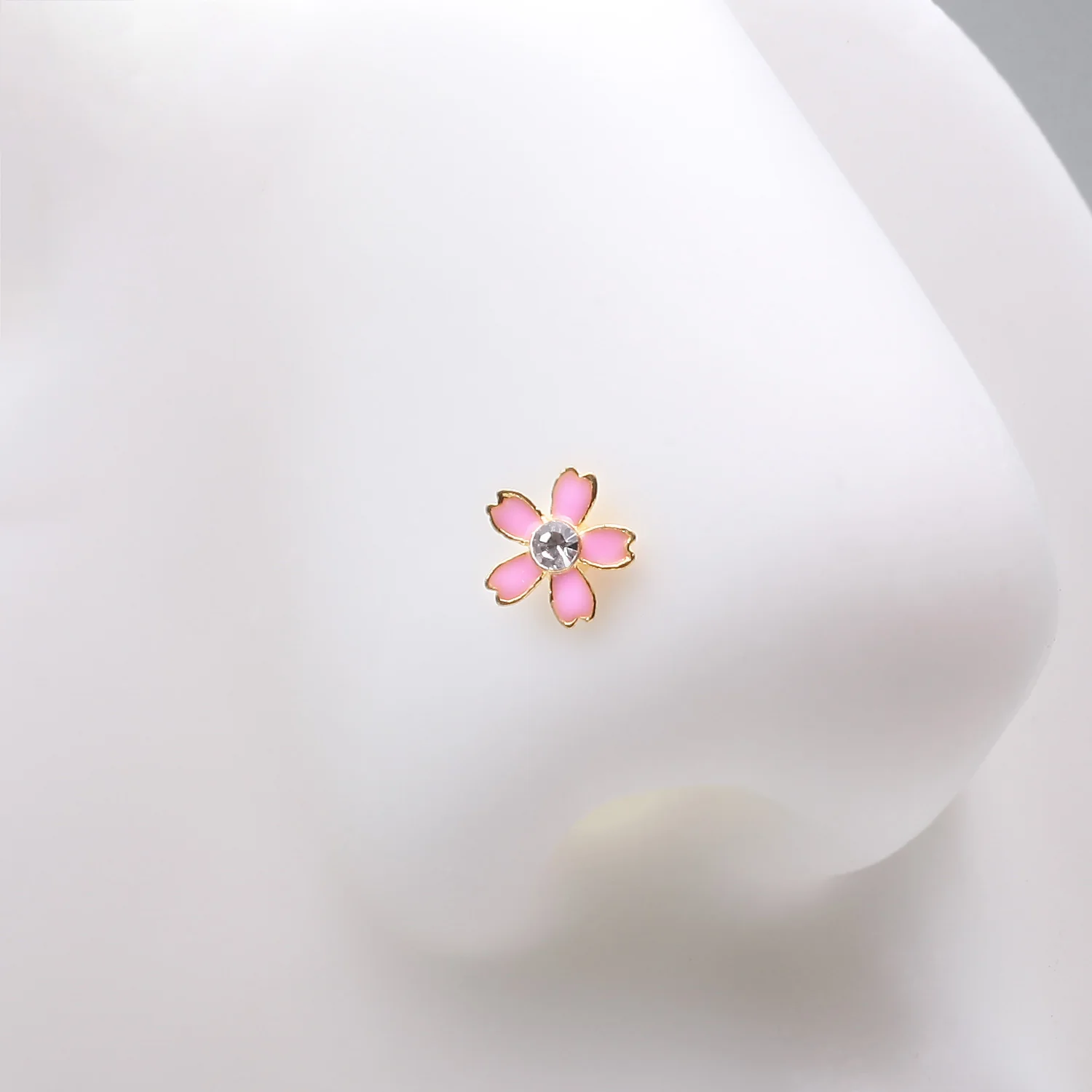Golden Cherry Blossom Flower Sparkle L-Shaped Nose Ring - Image 2