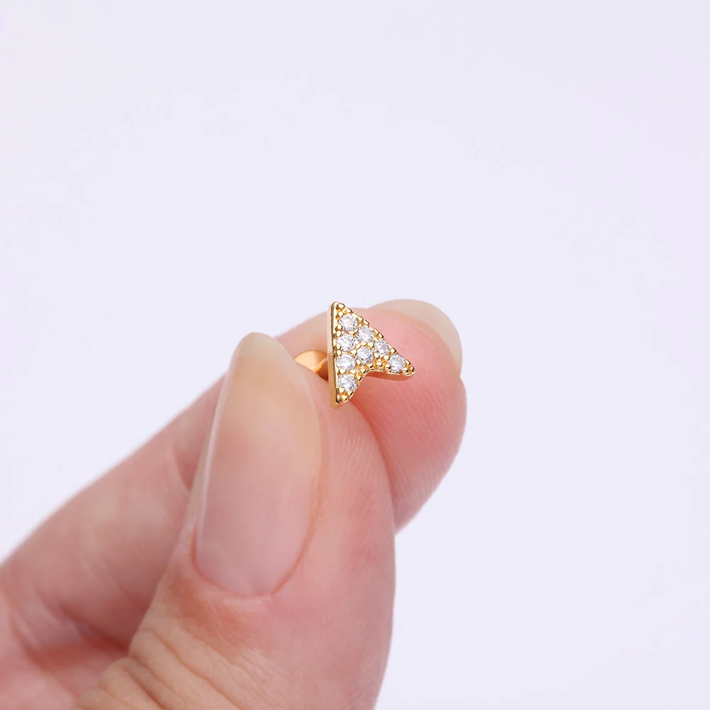 Golden Chevron Arrow Sparkle Top Internally Threaded Steel Flat Back Stud Labret - Image 3