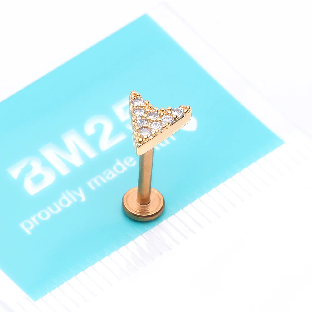 Golden Chevron Arrow Sparkle Top Internally Threaded Steel Flat Back Stud Labret - Image 4
