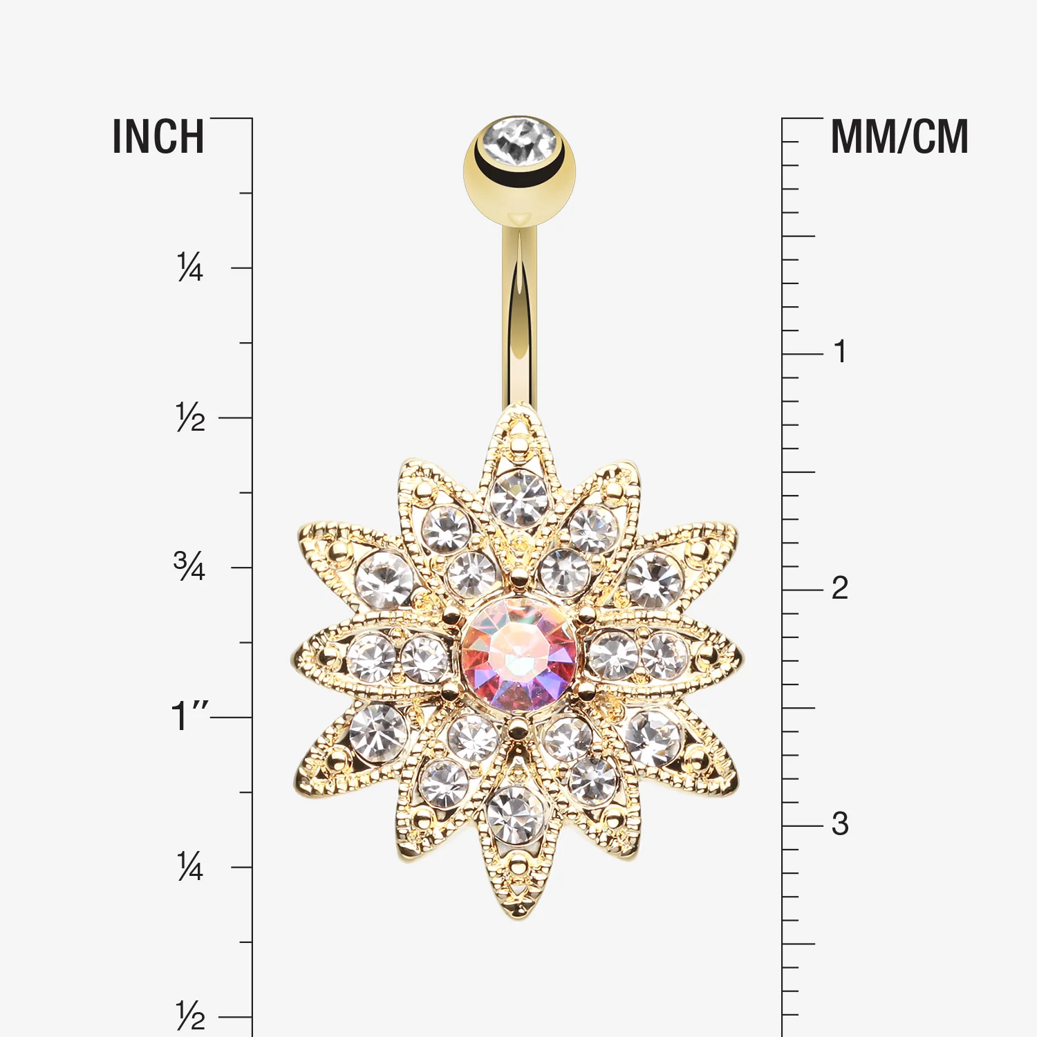 Golden Chrysanthemum Flower Belly Button Ring - Image 2