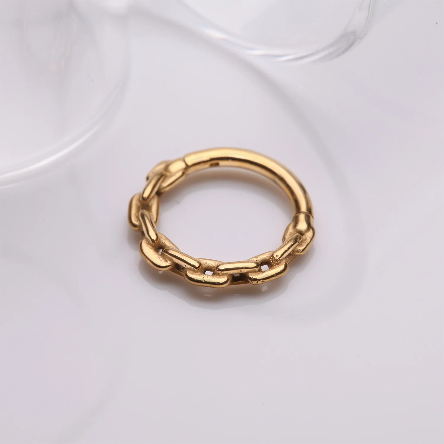 Golden Classic Chain Link Clicker Hoop Ring - Image 2