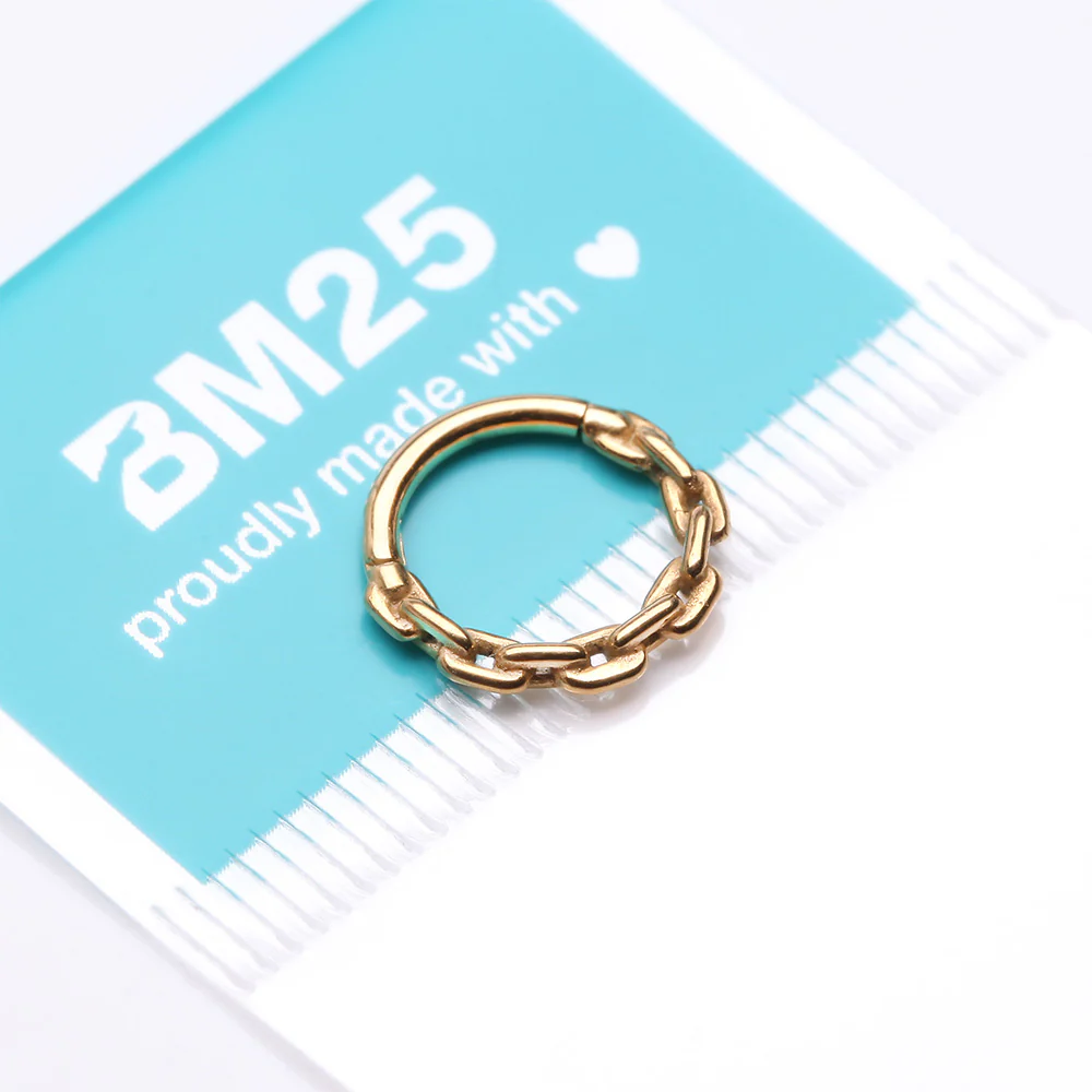 Golden Classic Chain Link Clicker Hoop Ring - Image 4