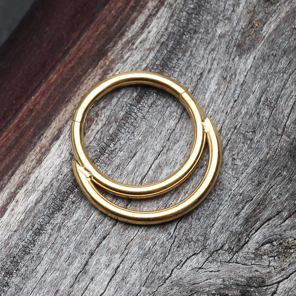 Golden Classic Double Loop Accent Clicker Hoop Ring - Image 3