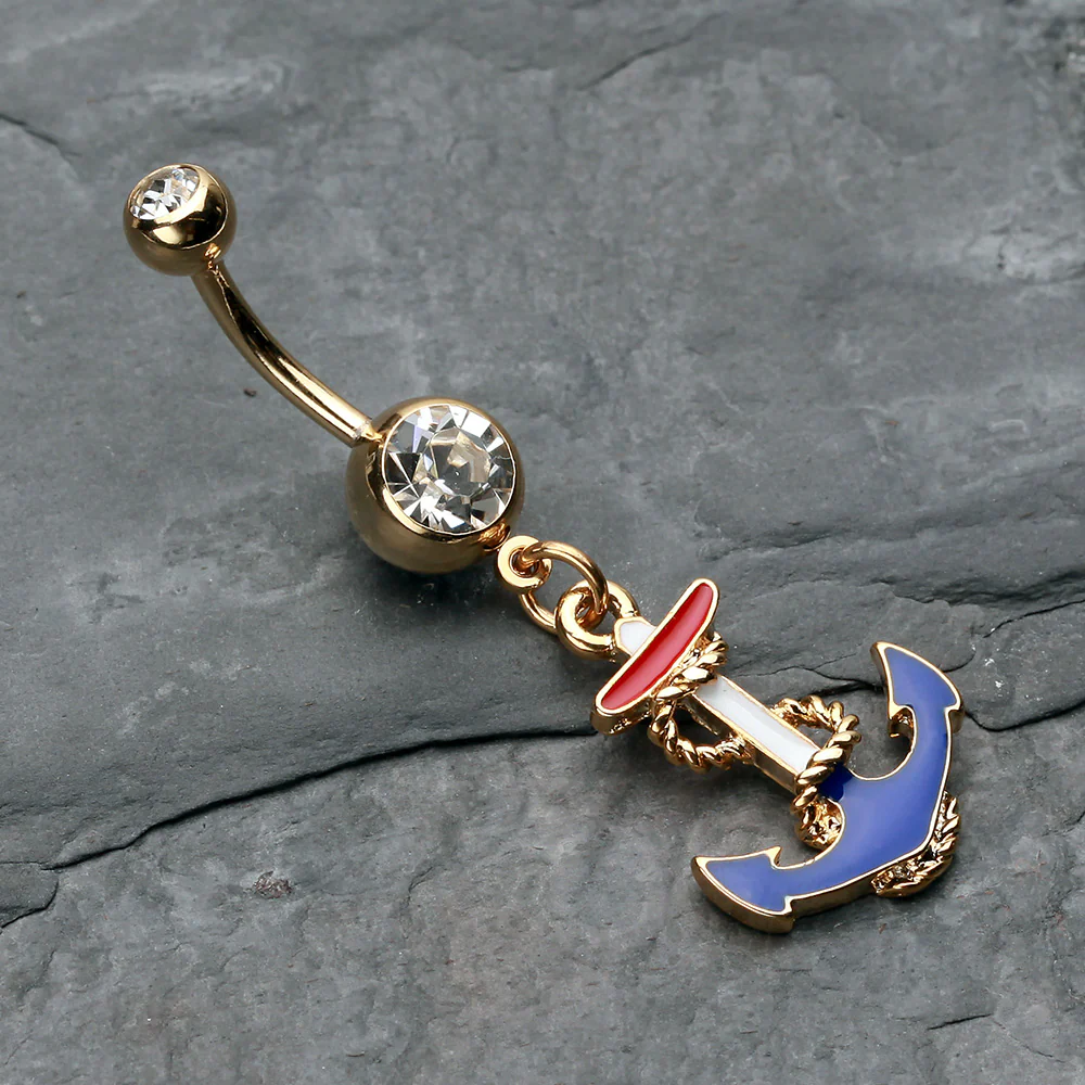 Golden Classic Euro Anchor Belly Button Ring - Image 3