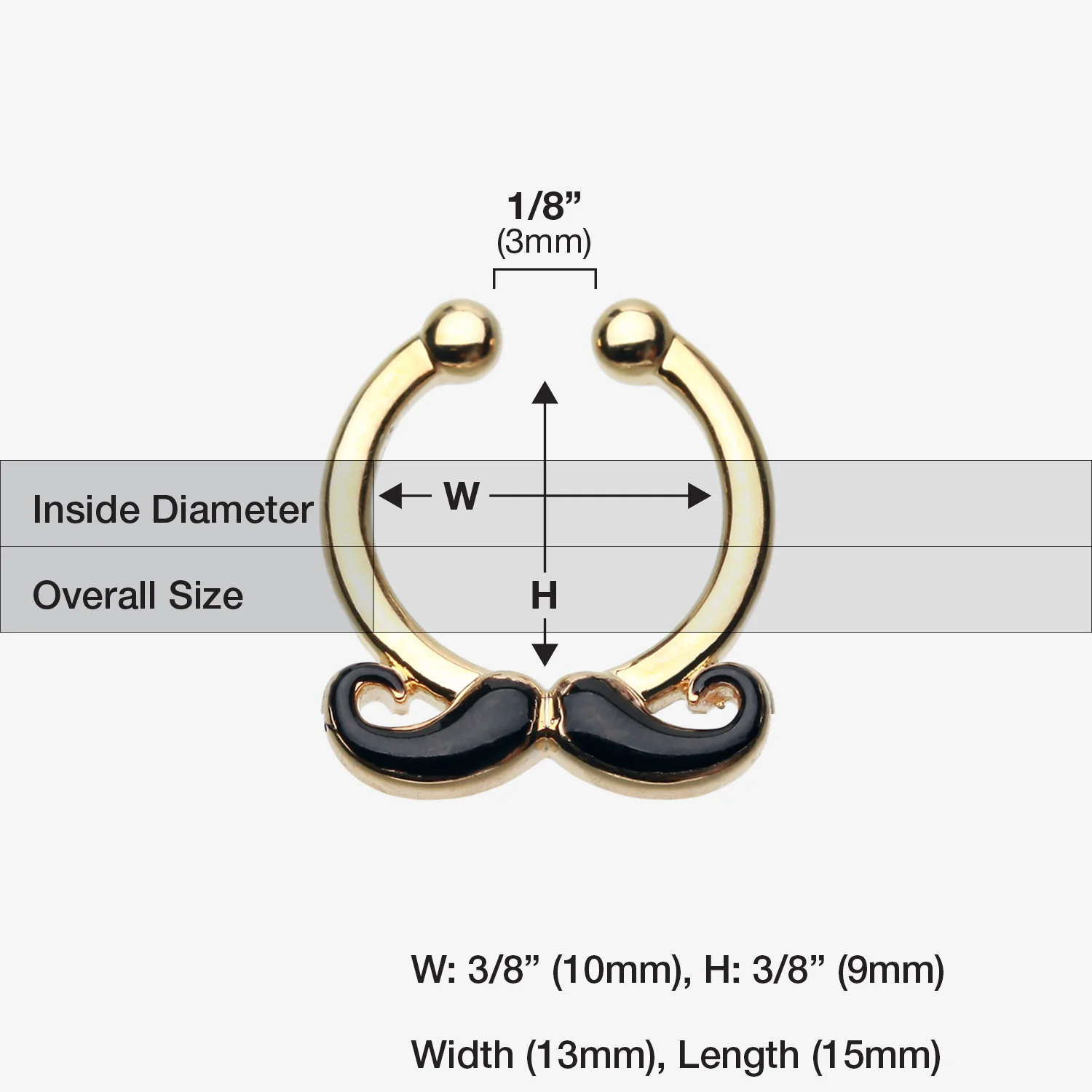 Golden Classic Mustache Fake Septum Clip-On Ring - Image 2