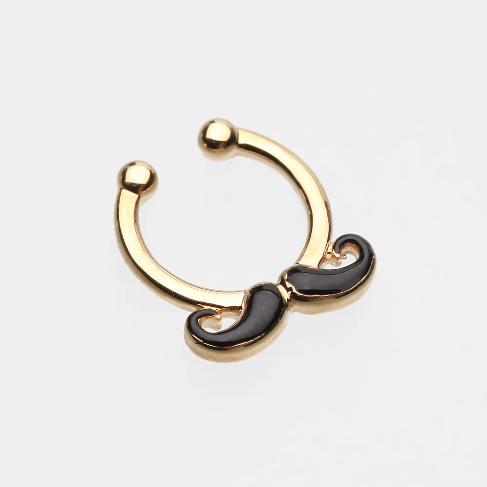 Golden Classic Mustache Fake Septum Clip-On Ring - Image 3