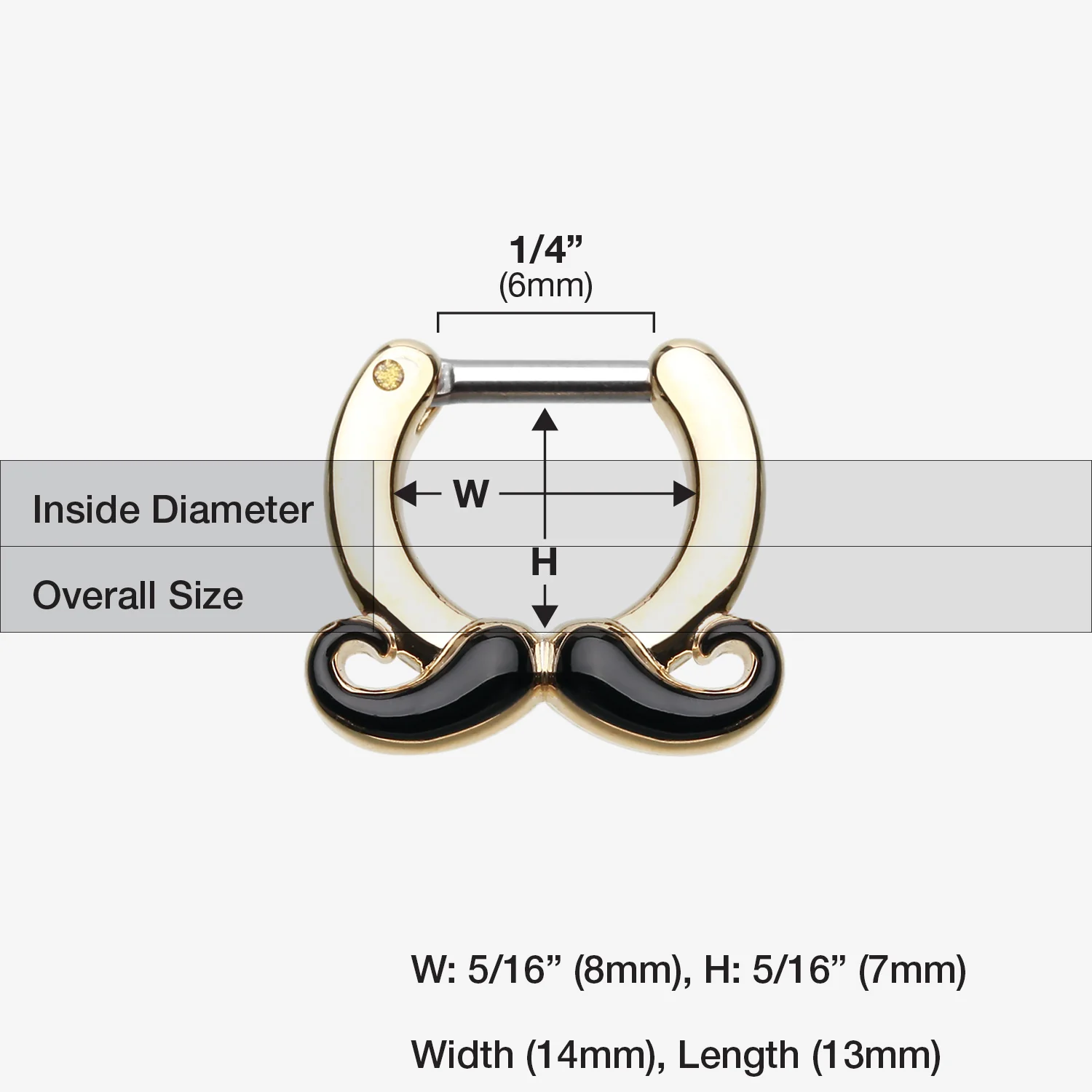 Golden Classic Mustache Septum Clicker - Image 2
