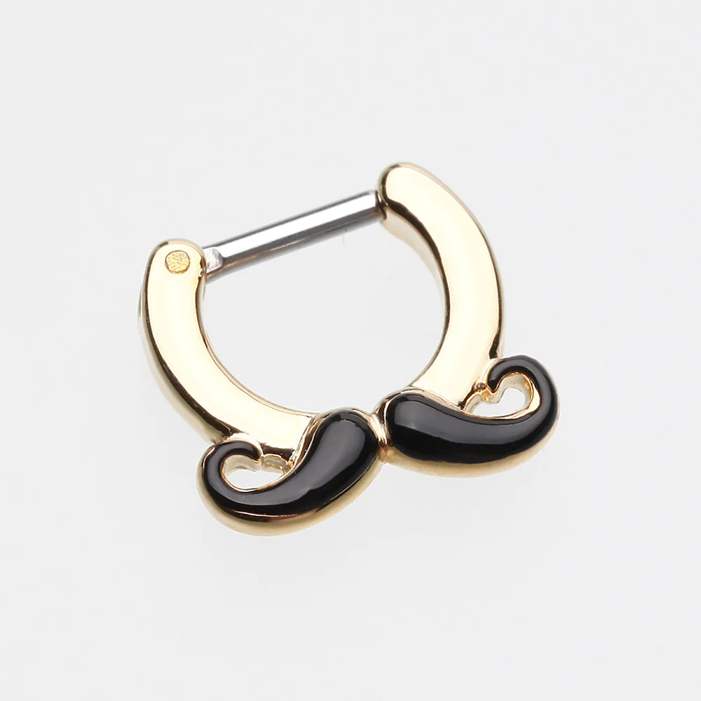 Golden Classic Mustache Septum Clicker - Image 3