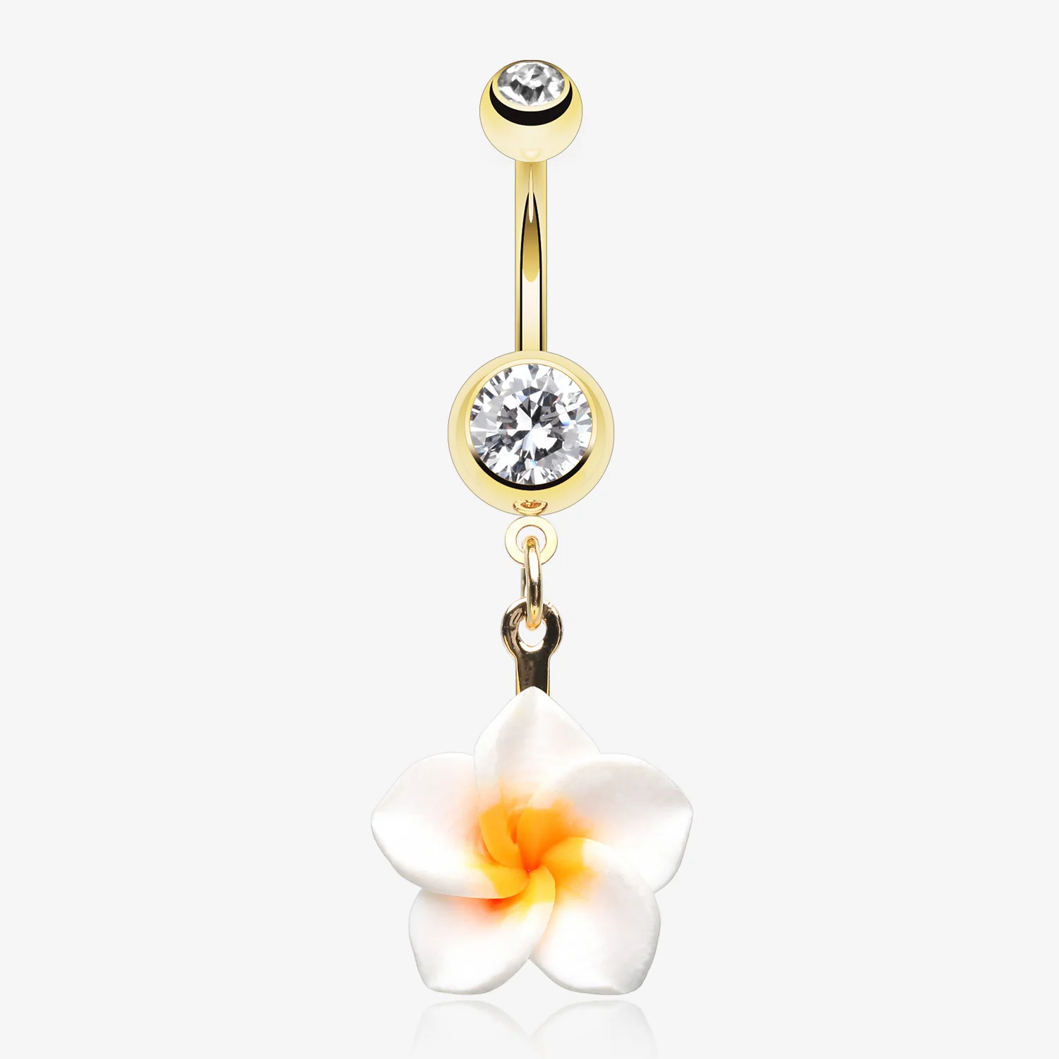 Golden Classic Plumeria Flower Belly Button Ring