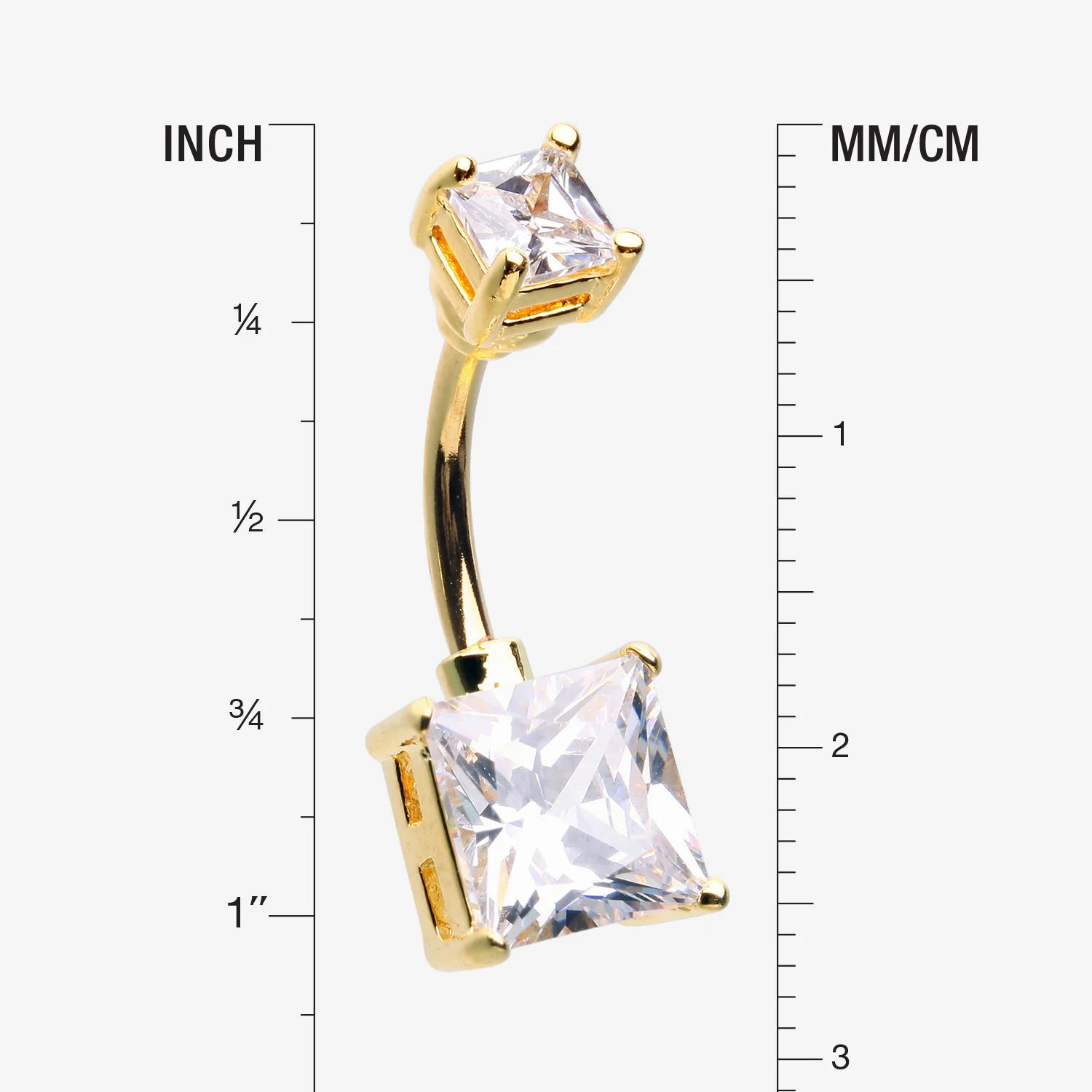 Golden Classic Square Prong Set Gem Belly Button Ring - Image 2