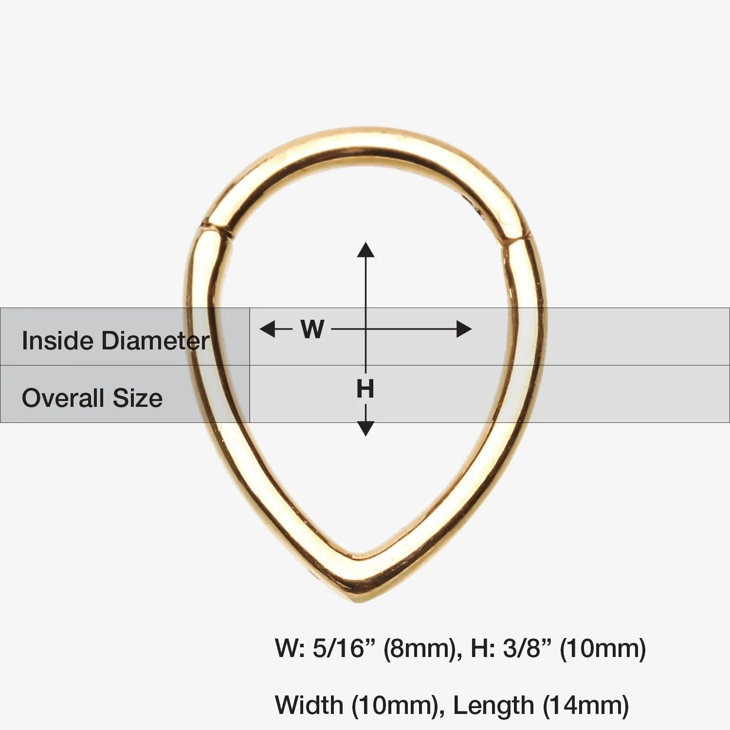Golden Classic Teardrop Seamless Clicker Hoop Ring - Image 2