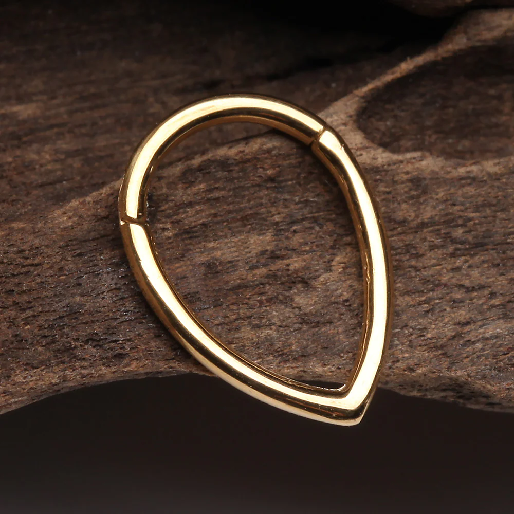 Golden Classic Teardrop Seamless Clicker Hoop Ring - Image 3