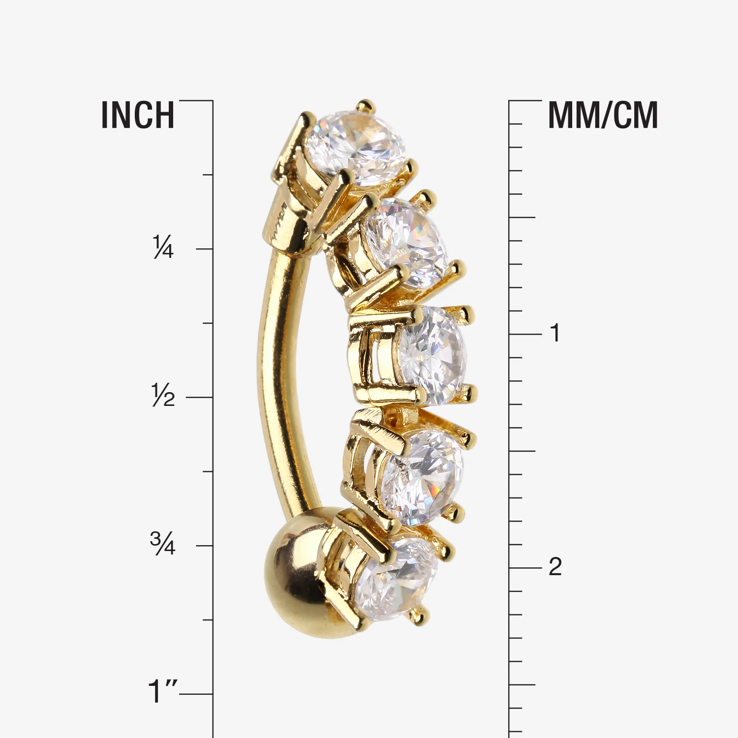 Golden Classic Vertical Sparkles Reverse Belly Button Ring - Image 2