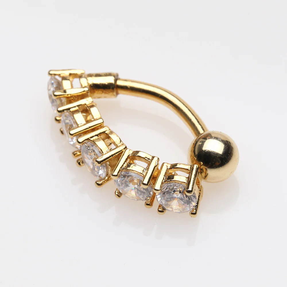 Golden Classic Vertical Sparkles Reverse Belly Button Ring - Image 3