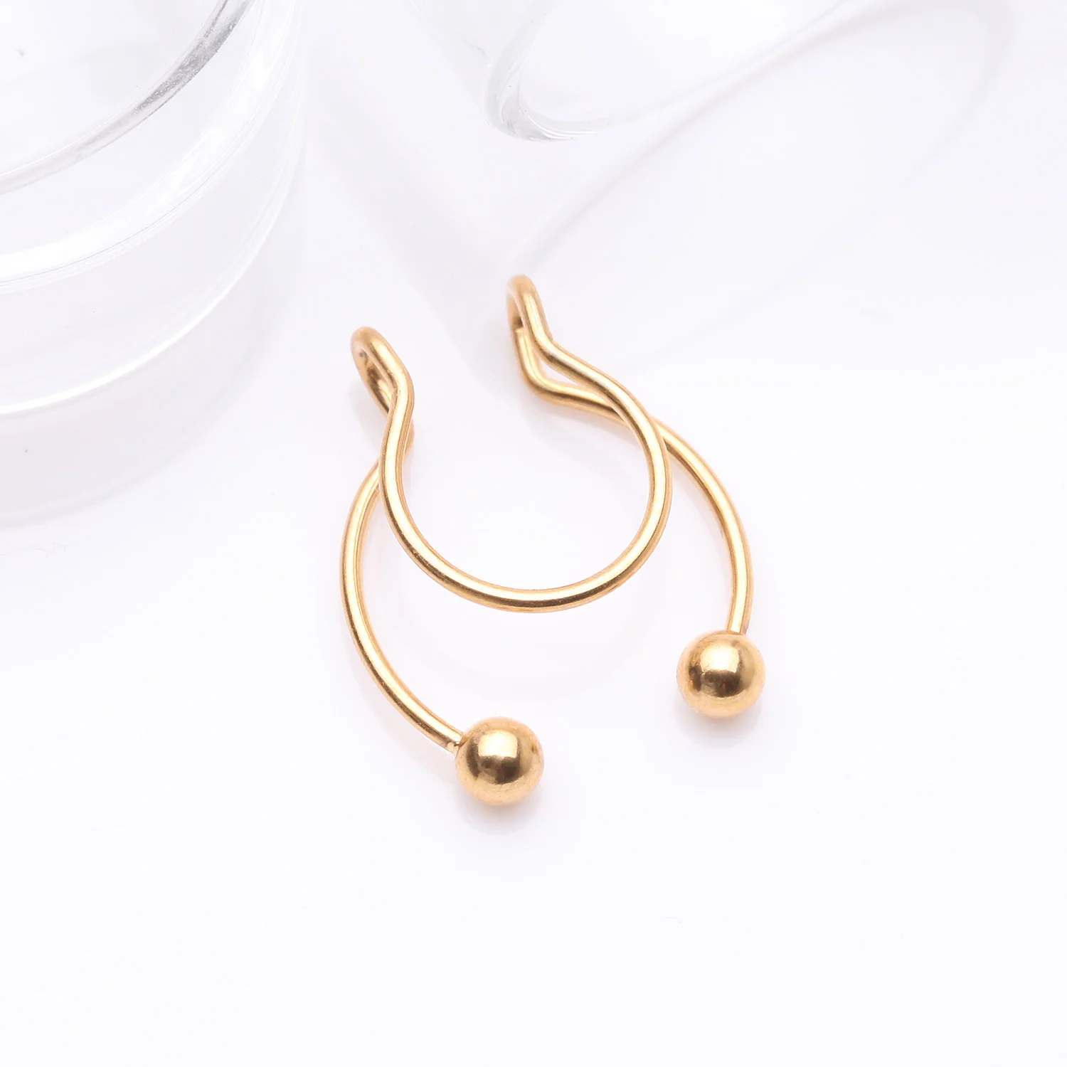 Golden Clip On Non-Piercing Fake Horseshoe Hoop Ring - Image 2