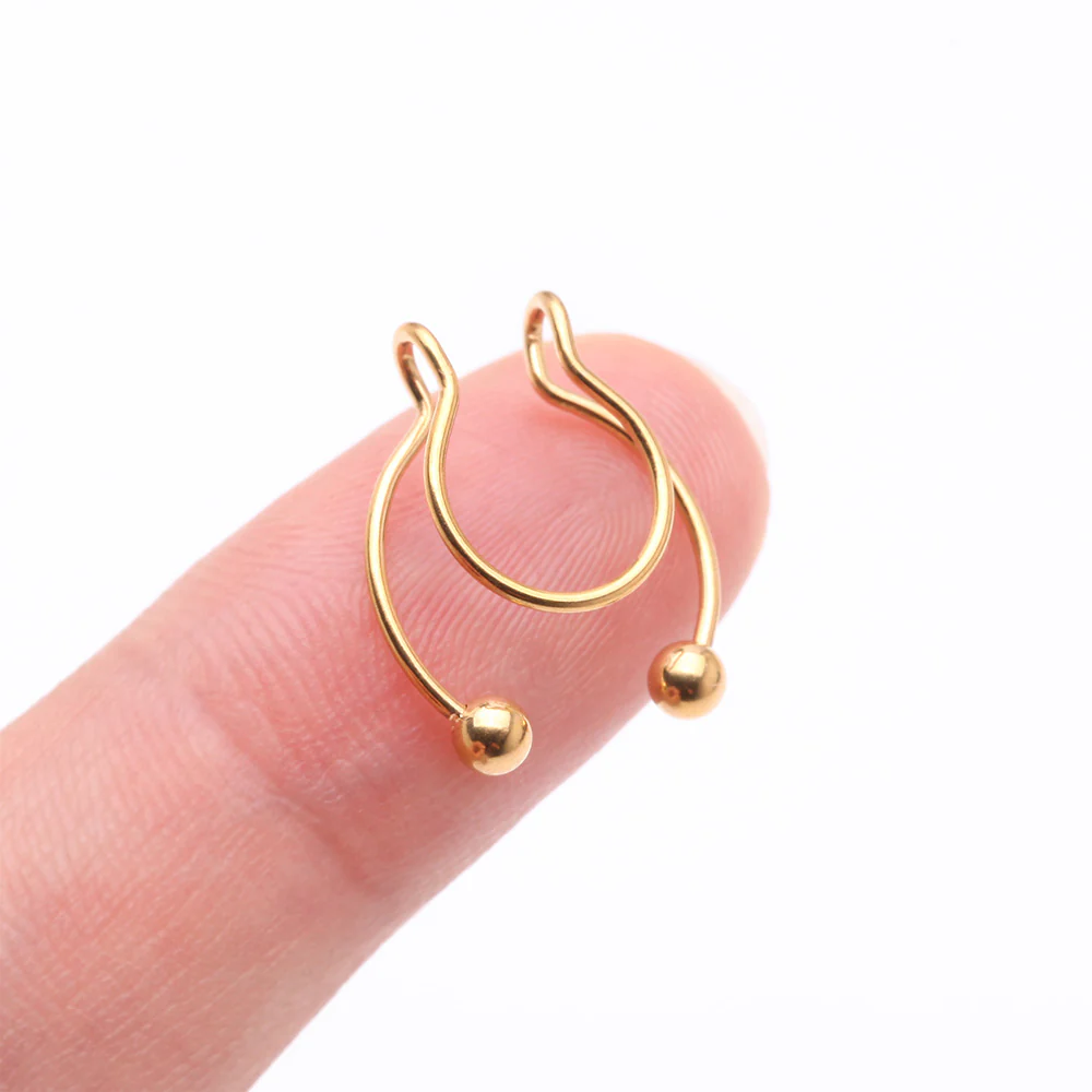 Golden Clip On Non-Piercing Fake Horseshoe Hoop Ring - Image 3