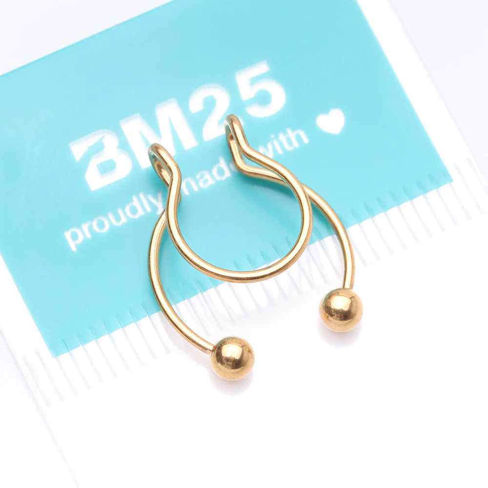 Golden Clip On Non-Piercing Fake Horseshoe Hoop Ring - Image 5