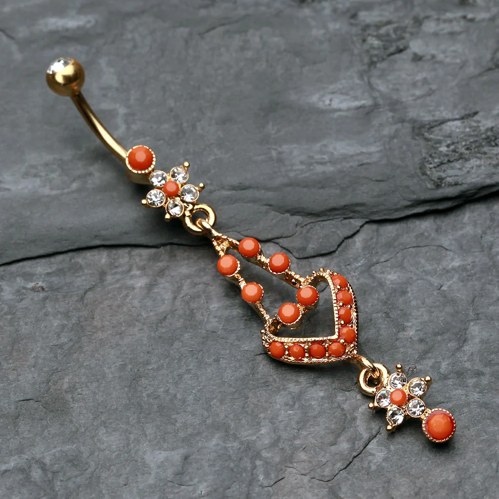 Golden Coral Flora Heart Belly Button Ring - Image 3