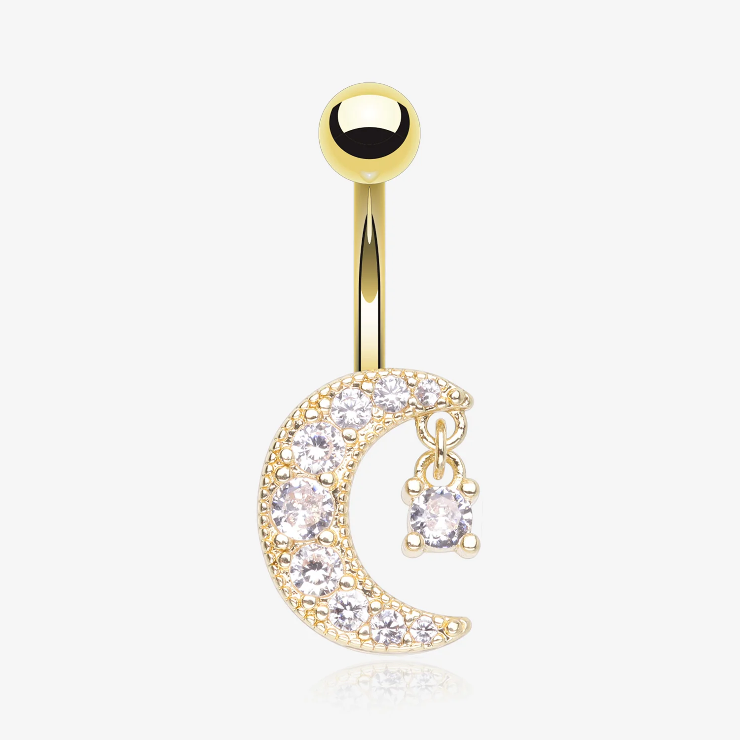 Golden Crescent Moon Dainty Sparkle Belly Button Ring