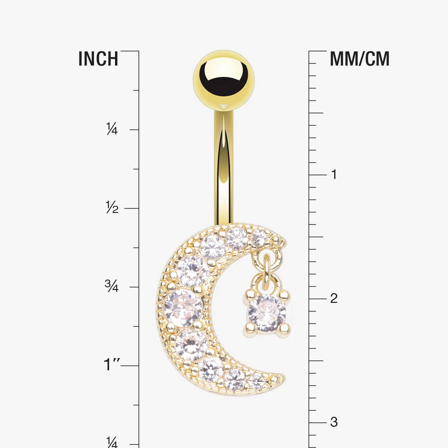 Golden Crescent Moon Dainty Sparkle Belly Button Ring - Image 2