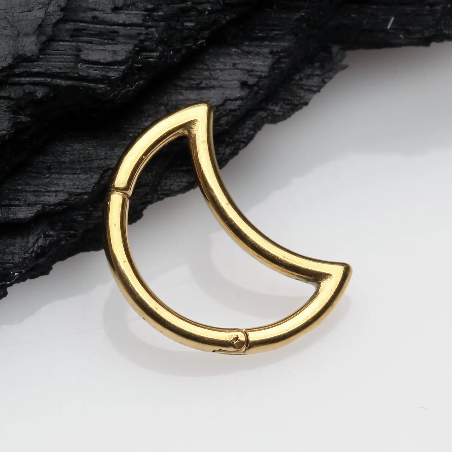 Golden Crescent Moon Seamless Clicker Hoop Ring - Image 2