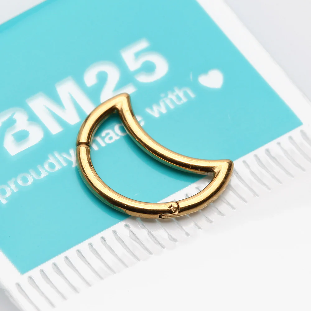 Golden Crescent Moon Seamless Clicker Hoop Ring - Image 3