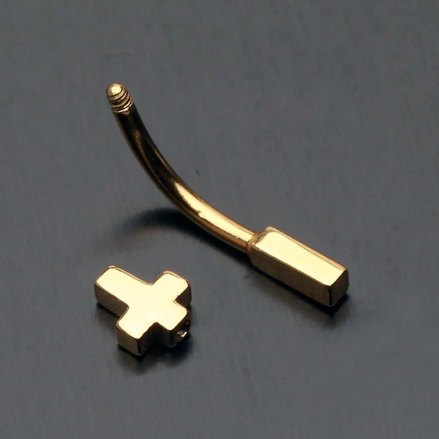 Golden Cross Curved Barbell Eyebrow Ring - Image 2