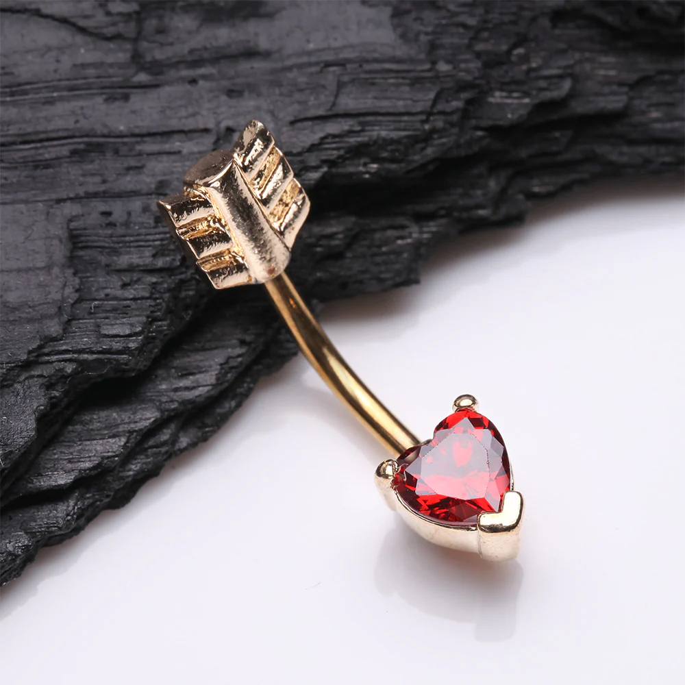 Golden Cupid's Arrow Heart Sparkle Belly Button Ring - Image 3