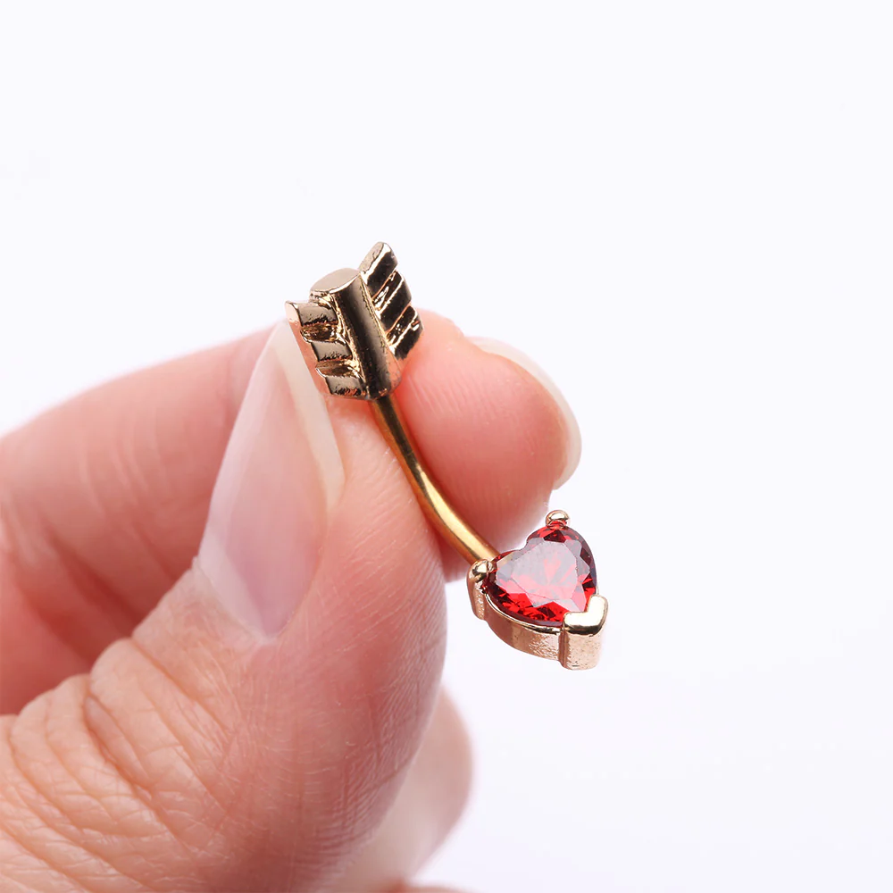 Golden Cupid's Arrow Heart Sparkle Belly Button Ring - Image 4