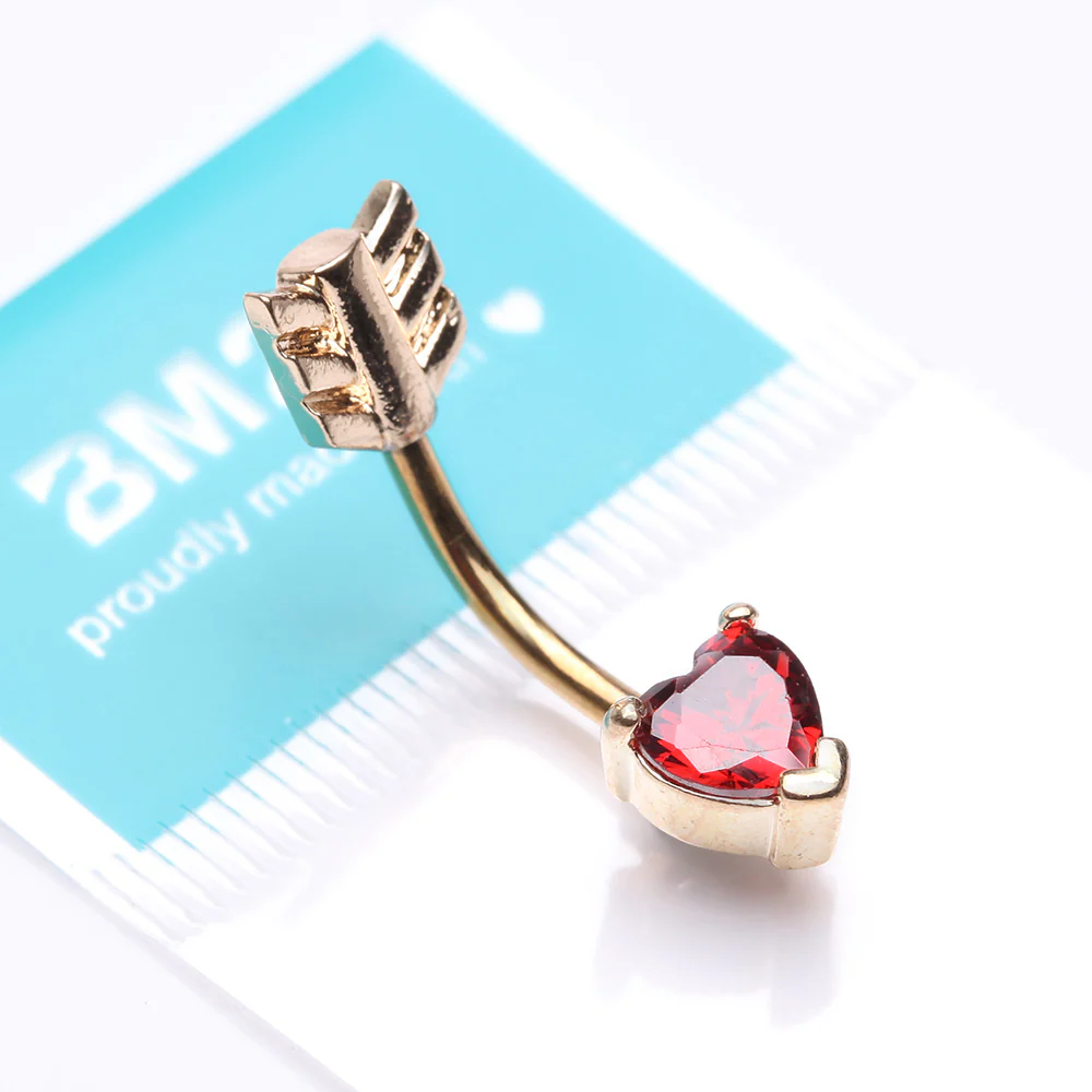 Golden Cupid's Arrow Heart Sparkle Belly Button Ring - Image 5
