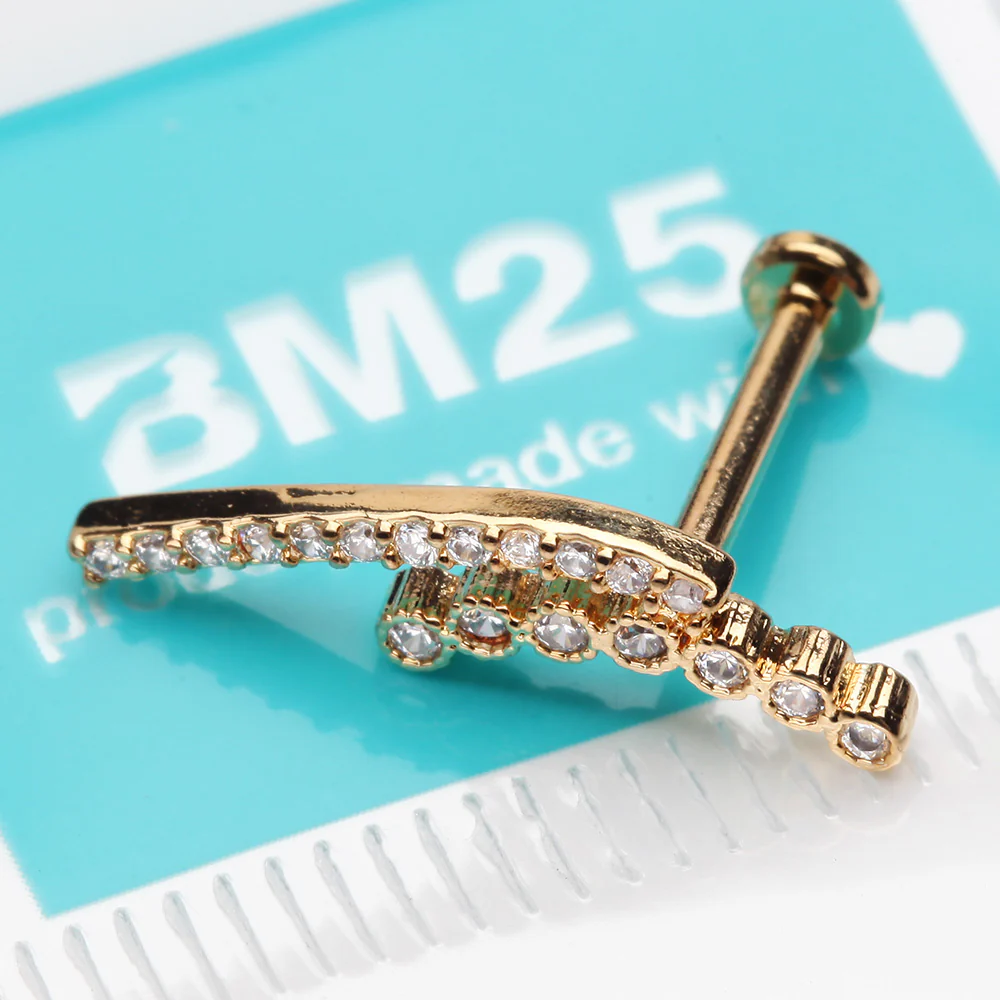 Golden Curvature Sparkle Lined Internally Threaded Labret - Image 3