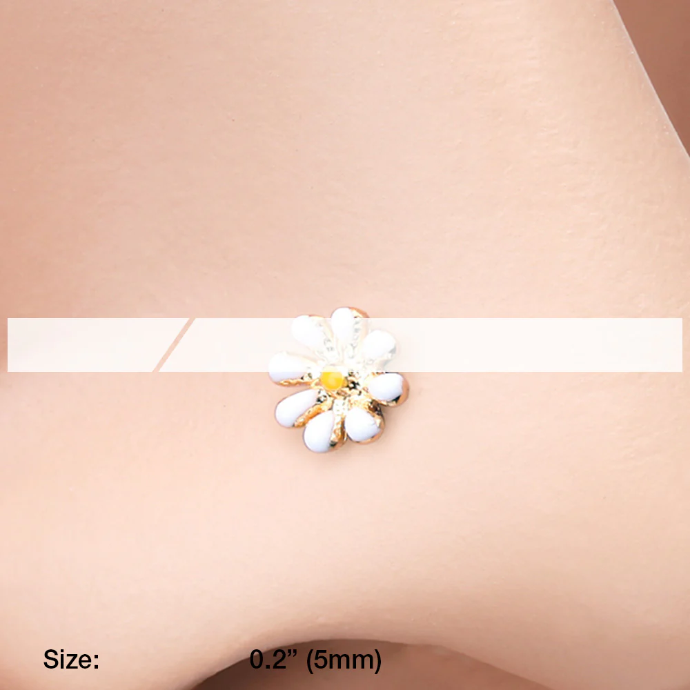 Golden Dainty Adorable Daisy L-Shaped Nose Ring - Image 3