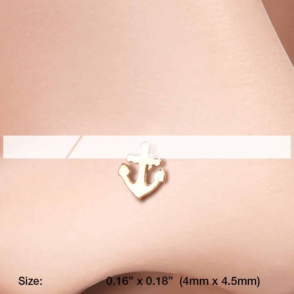 Golden Dainty Anchor Icon Nose Stud Ring - Image 3