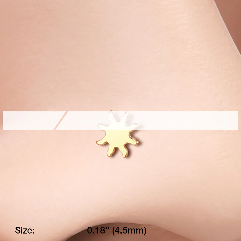Golden Dainty Blazing Sun Icon L-Shaped Nose Ring - Image 3