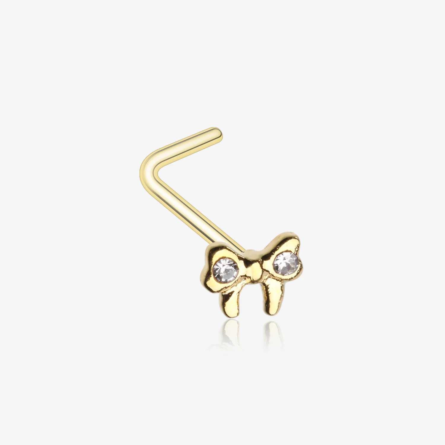 Golden Dainty Bow-Tie Sparkle L-Shaped Nose Ring