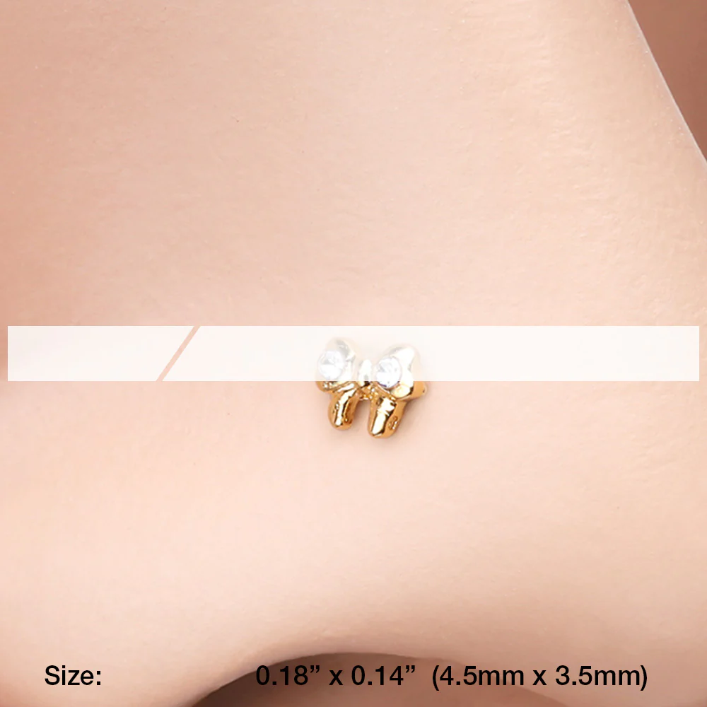 Golden Dainty Bow-Tie Sparkle Nose Stud Ring - Image 3
