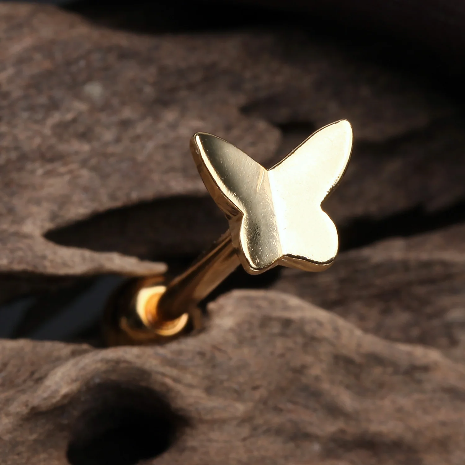 Golden Dainty Butterfly Barbell Tongue Ring - Image 2