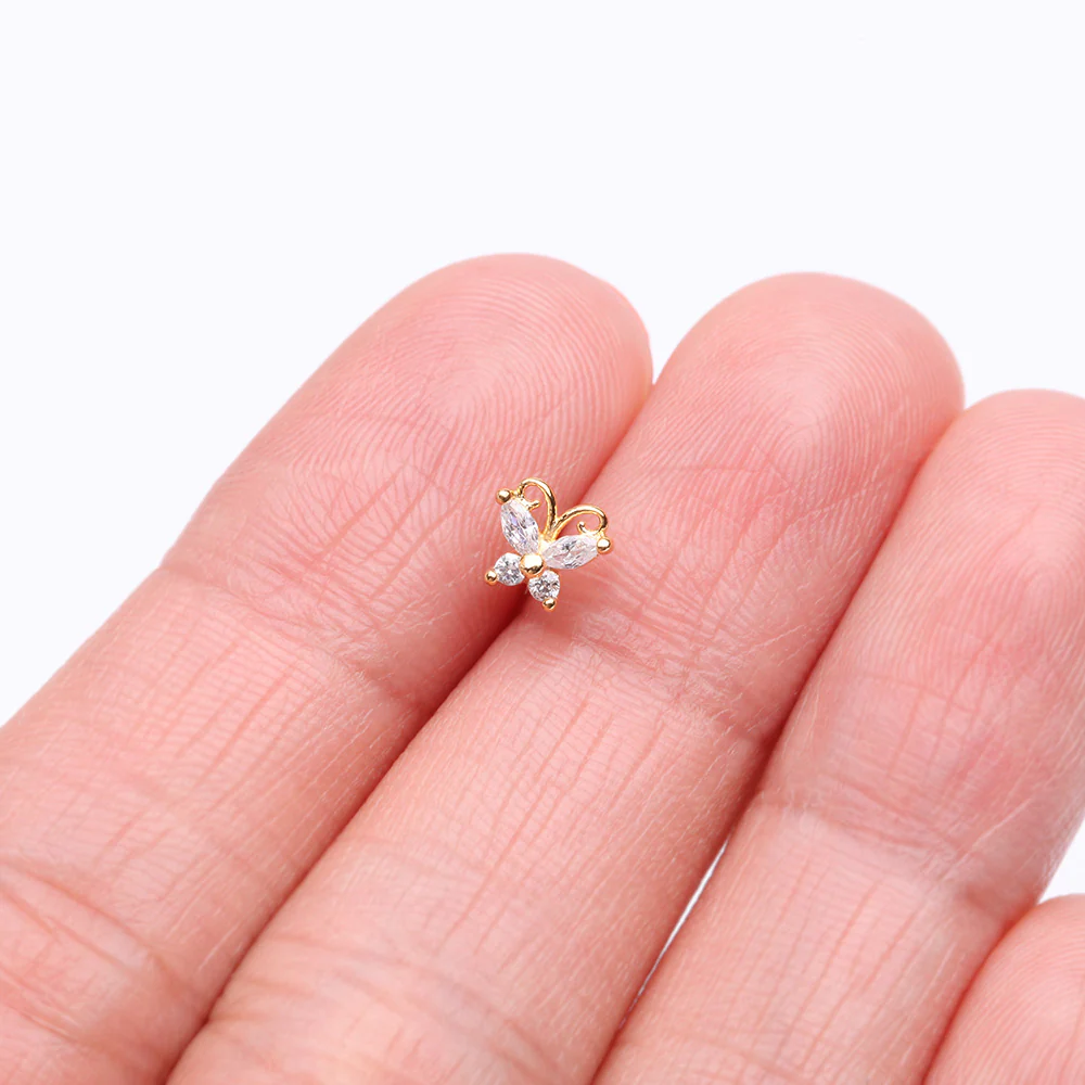 Golden Dainty Butterfly Sparkle Multi-Gem Nose Stud Ring - Image 3