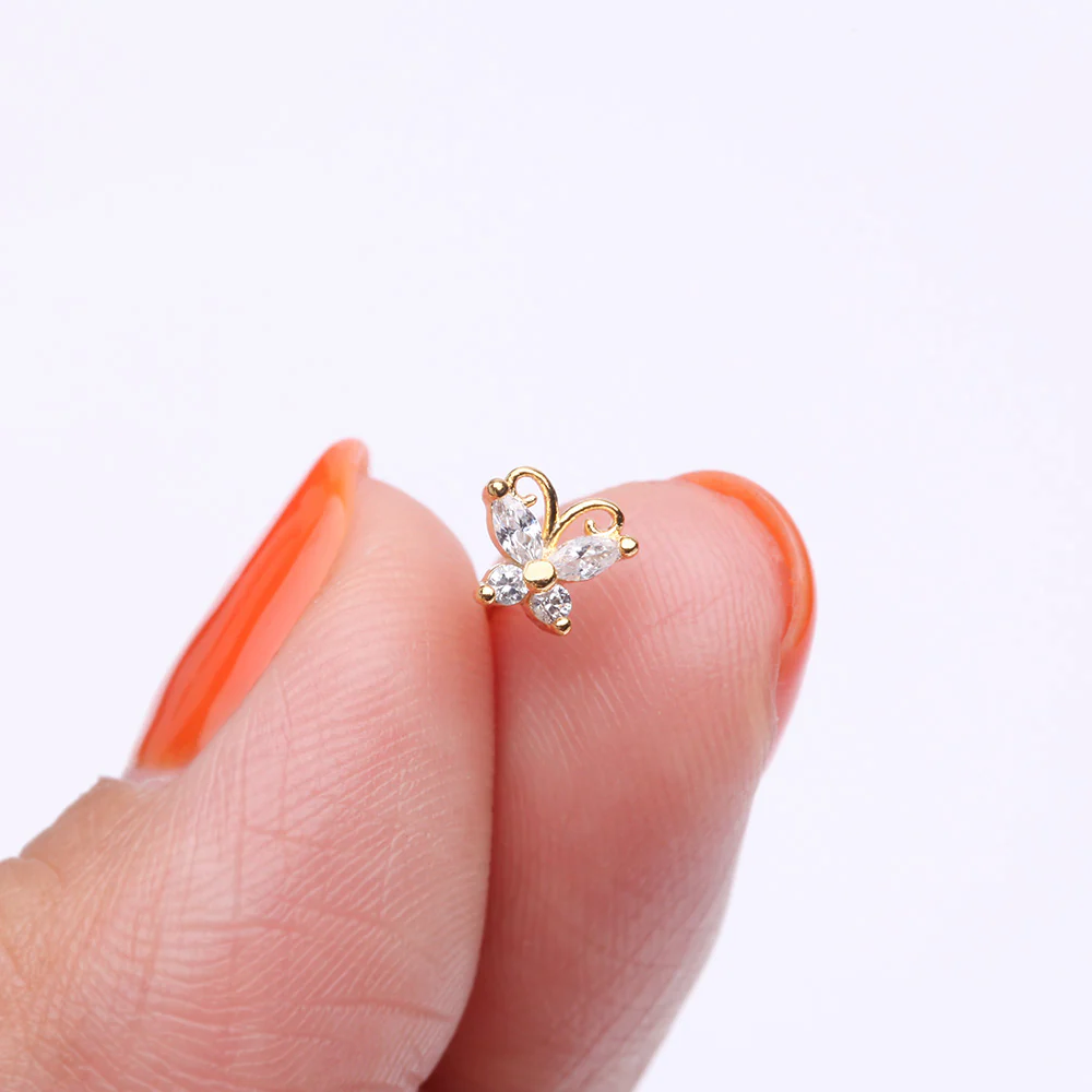 Golden Dainty Butterfly Sparkle Multi-Gem Nose Stud Ring - Image 4