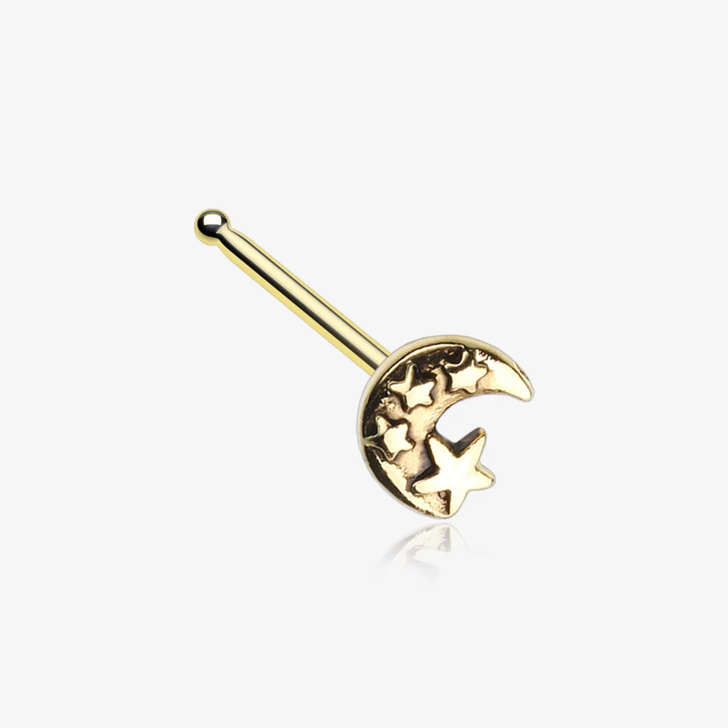 Golden Dainty Crescent Moon & Stars Nose Stud Ring