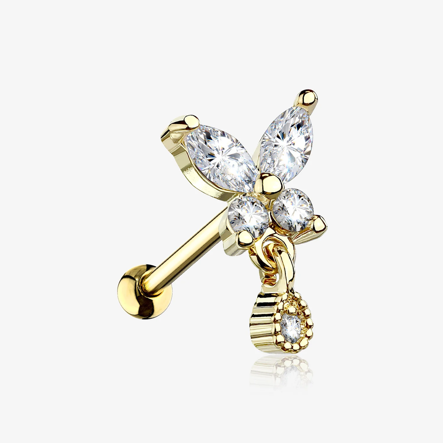 Golden Dainty Sparkle Butterfly Dangle Cartilage Tragus Barbell Earring