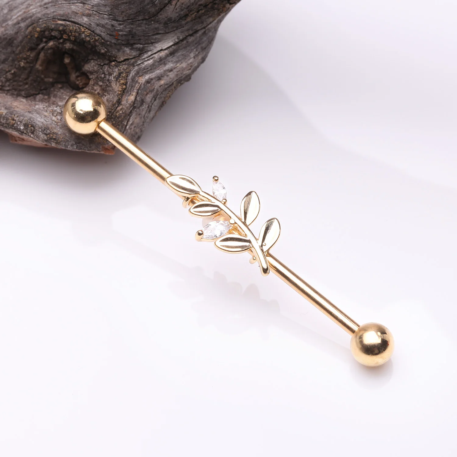 Golden Dainty Sparkle Leaflet Industrial Barbell - Image 2