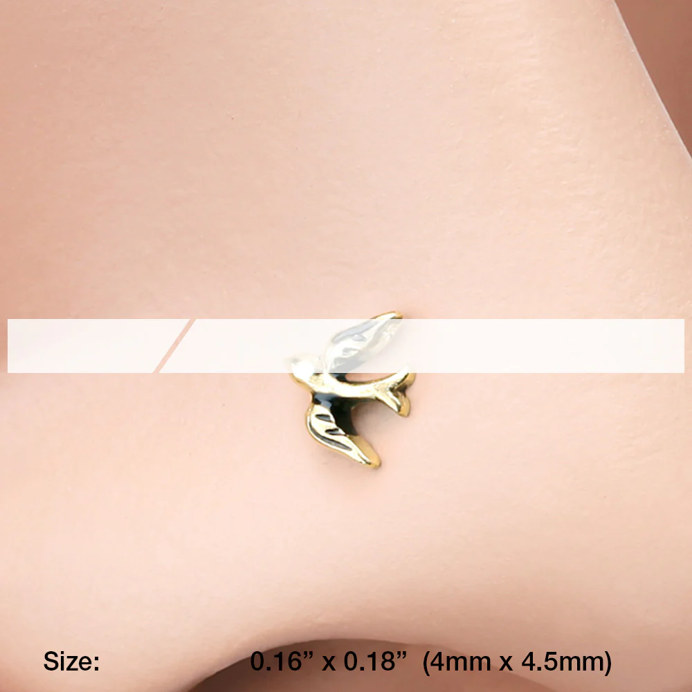 Golden Dainty Swallow Bird Nose Stud Ring - Image 3