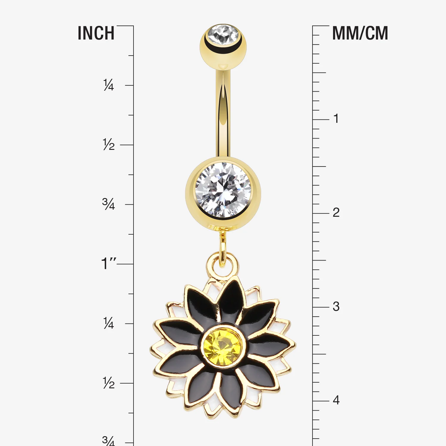 Golden Daisy Blossom Flower Belly Button Ring - Image 2