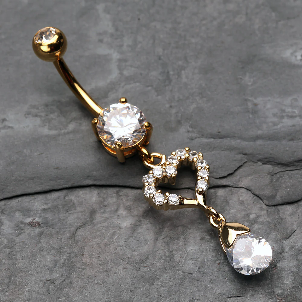 Golden Darling Heart Sparkle Belly Button Ring - Image 3