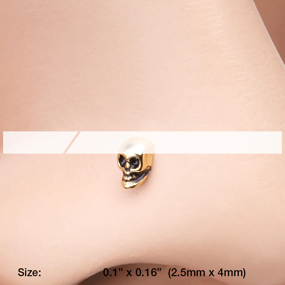 Golden Death Skull Head L-Shaped Nose Ring - Image 3