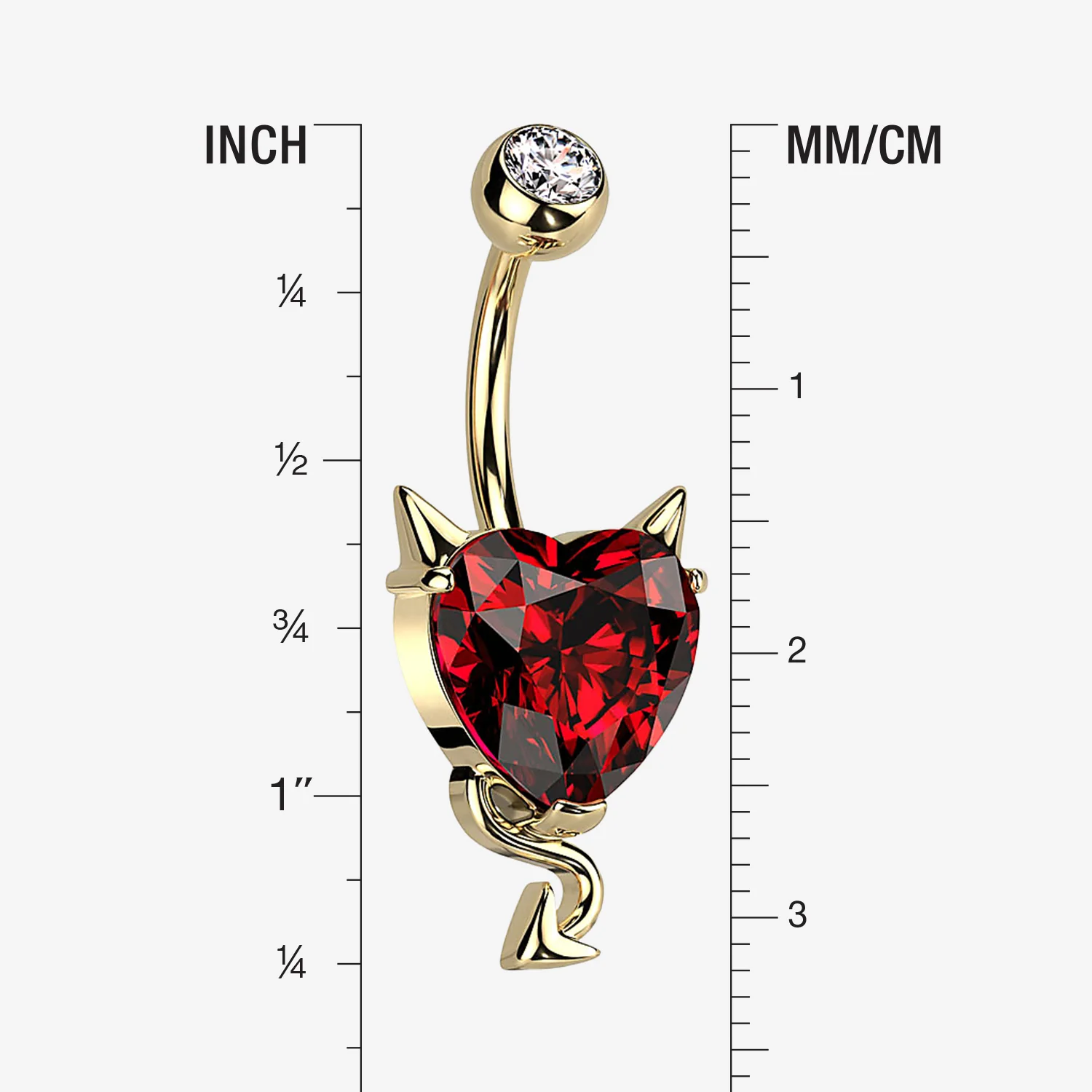 Golden Devilish Sparkle Heart Belly Button Ring - Image 2