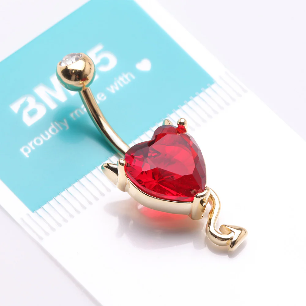 Golden Devilish Sparkle Heart Belly Button Ring - Image 5
