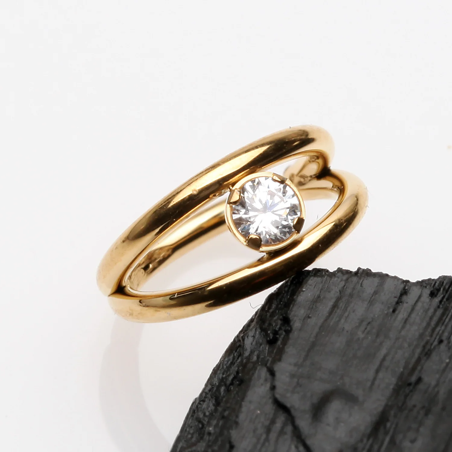 Golden Double Hoop Sparkle Seamless Clicker Hoop Ring - Image 2